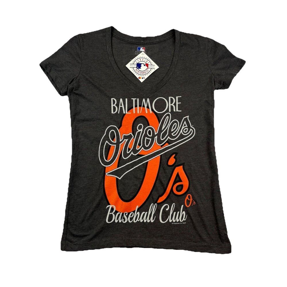 Baltimore Orioles Baseball Club T Shirt Womens S V Neck Short Sleeve NWT